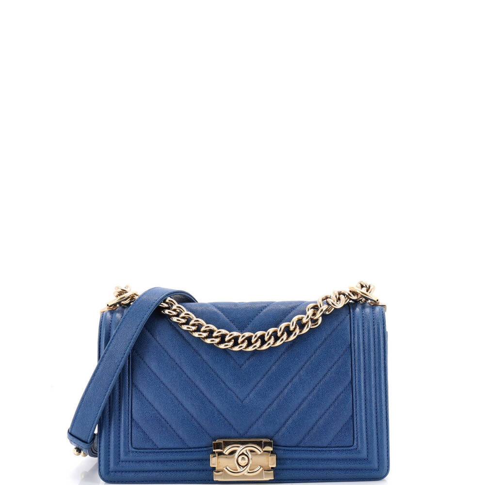 Chanel Old Medium Boy Flap Bag Chevron Caviar